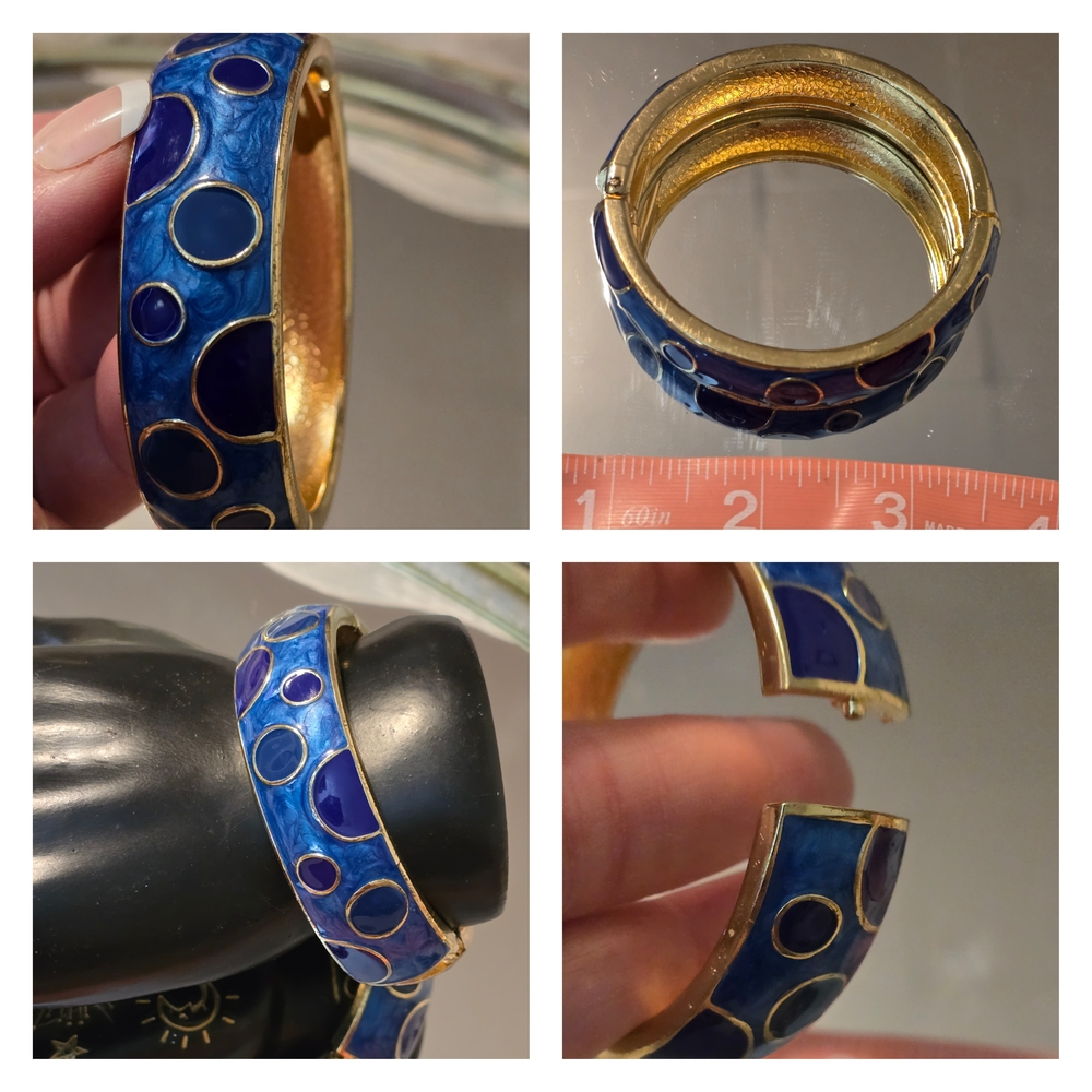 Blue and Gold Enamel Bangle Bracelet